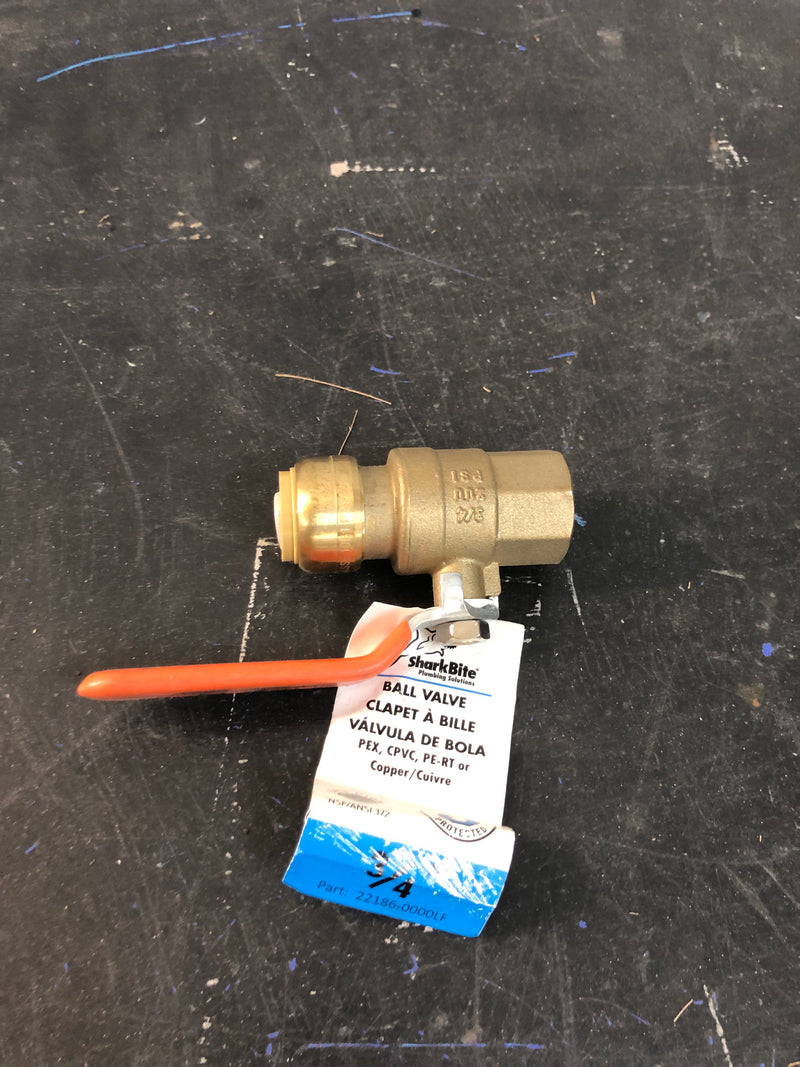 SharkBite 22186-0000LF 3/4" x 3/4" FNPT Ball Valve with FNPT Connector - Brass