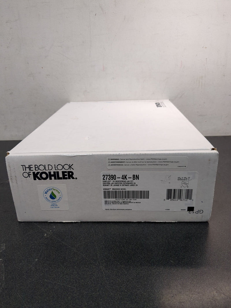 Kohler 27390-4K-BN Simplice 8 in. Widespread Double-Handle Widespread Bathroom Sink Faucet, 1.0 GPM in Vibrant Brushed Nickel