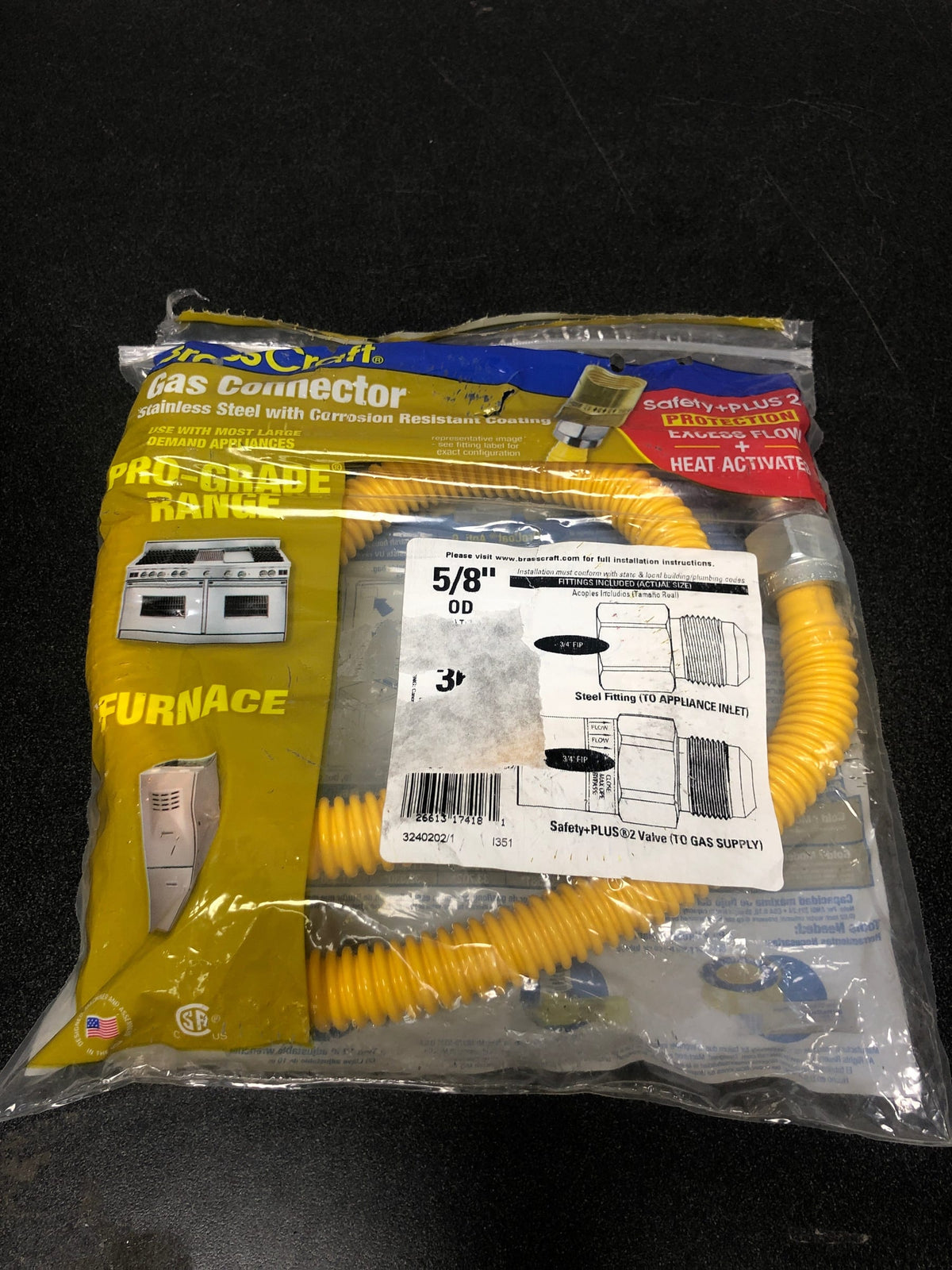Brasscraft CSSC22TE-36 X5 3/4 in. FIP x 3/4 in. FIP x 36 in. Gas Connector (5/8 in. OD) w/Safety+Plus2 Thermal Excess Flow Valve (107,000 BTU)