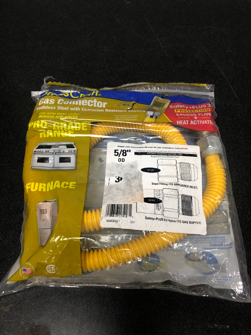 Brasscraft CSSC22TE-36 X5 3/4 in. FIP x 3/4 in. FIP x 36 in. Gas Connector (5/8 in. OD) w/Safety+Plus2 Thermal Excess Flow Valve (107,000 BTU)