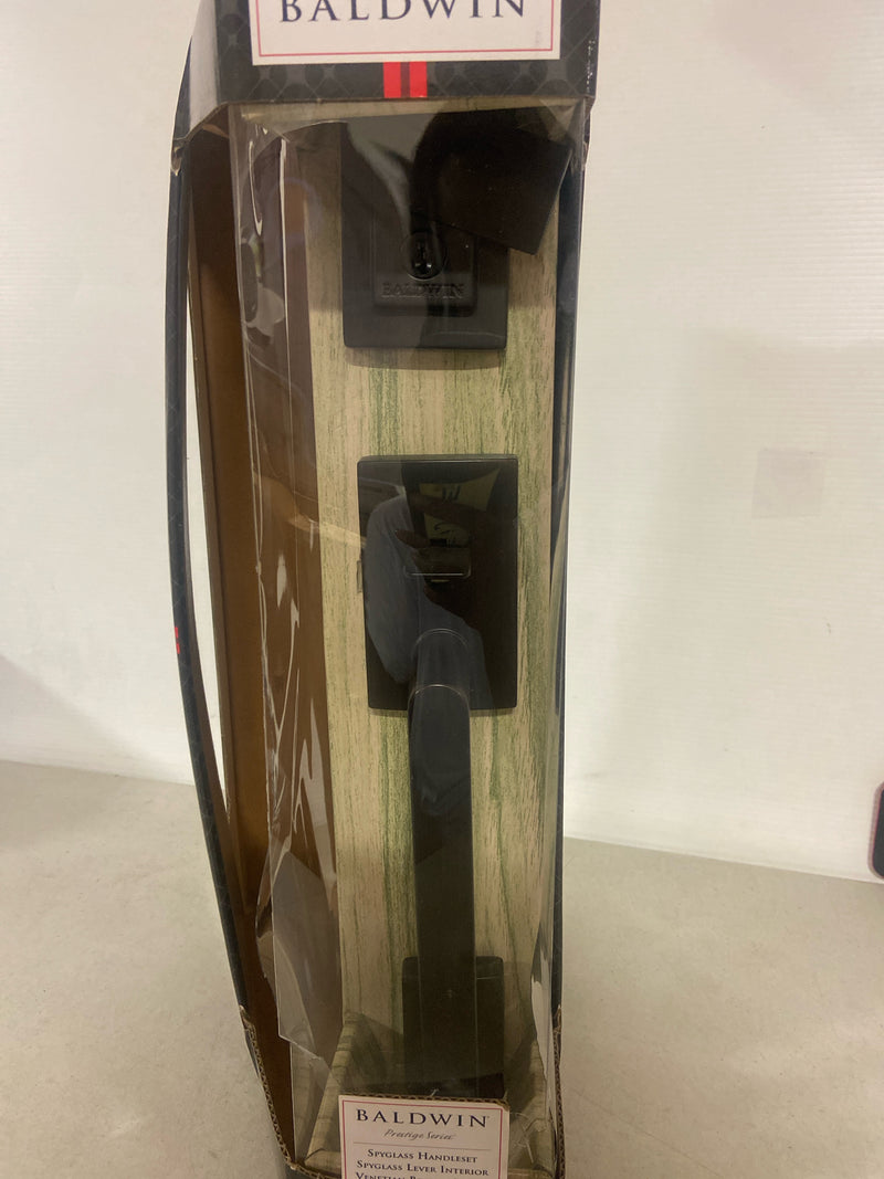 Baldwin 91800-045 Prestige Spyglass Single Cylinder Venetian Bronze Door Handleset with Square Spyglass Door Handle feat SmartKey Security