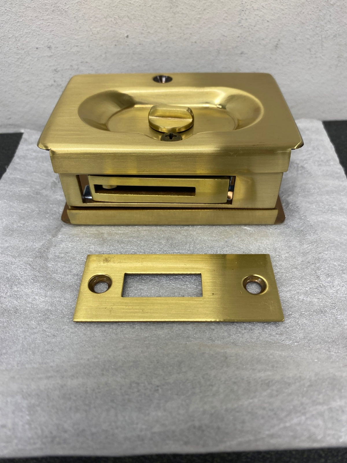 Emtek 2102US7 3-1/2 Inch Height Solid Brass Privacy Pocket Door Lock - French Antique