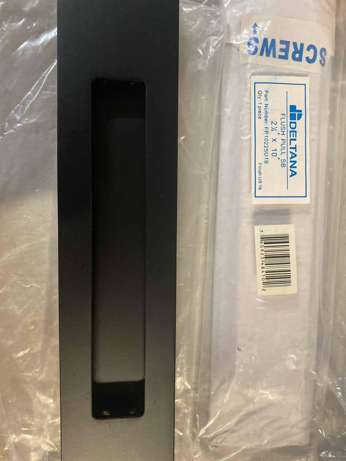 Deltana FP10225U19 10" Tall Solid Brass Rectangular Flush Sliding Door Pull - Black