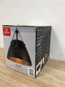 Globe Electric 67000099 1-Light Pendant Light, Matte Black, Faux Leather Strap, Black Braided Fabric Designer Cord, Black Canopy, Pendant Light Fixture, Adjustable Height, Home Décor Lighting