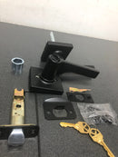 Kwikset 405CSLSQT-514S Casey Single Cylinder Keyed Entry Door Lever Set with Square Rose - Iron Black