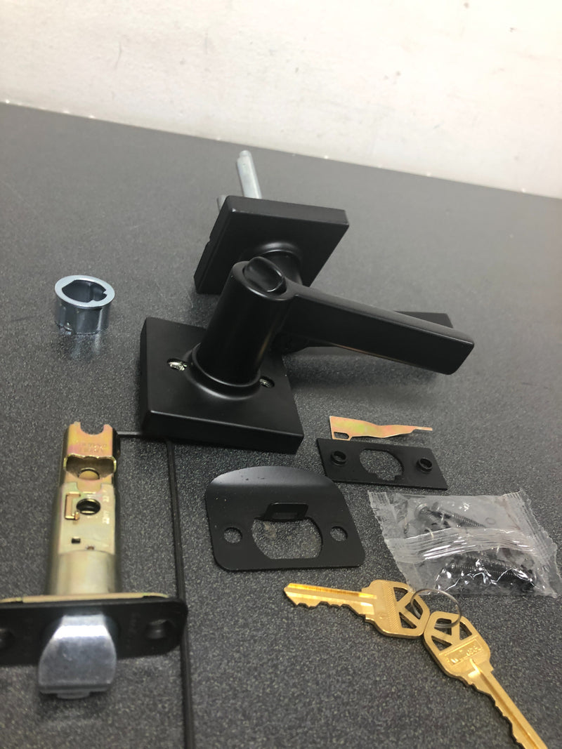 Kwikset 405CSLSQT-514S Casey Single Cylinder Keyed Entry Door Lever Set with Square Rose - Iron Black