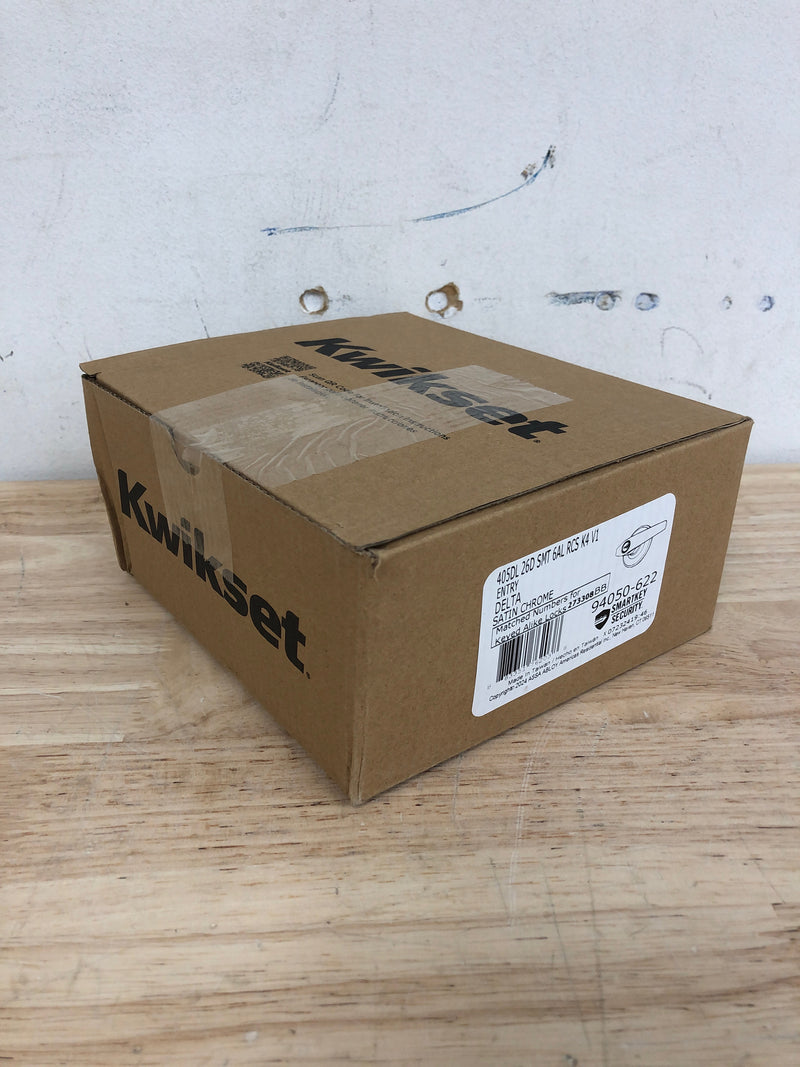 Kwikset Delta Entry Door Handle with Lock and Key, Secure Keyed Reversible Lever Exterior, Doorlock, For Front Entrance and Bedrooms, Satin Chrome, Pick Resistant Smartkey Rekey Security