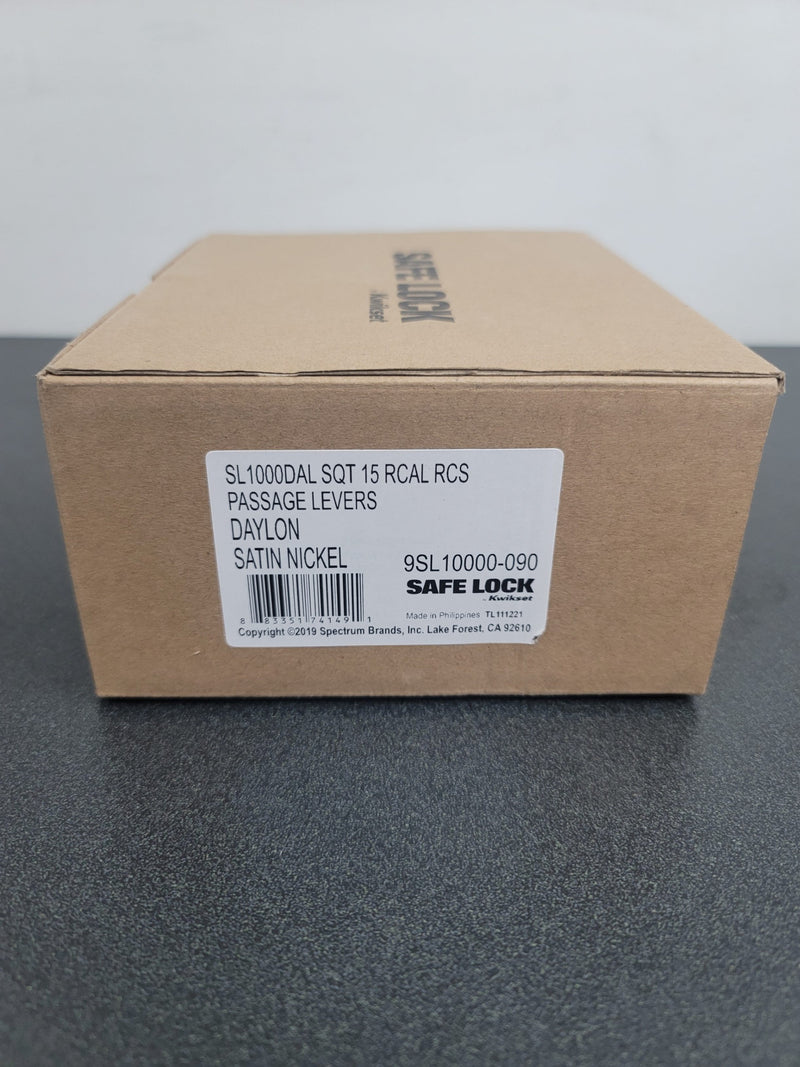 Kwikset SL1000DALSQT-15 Safe Lock by Kwikset Daylon Passage Door Lever Set with Square Rose - Satin Nickel