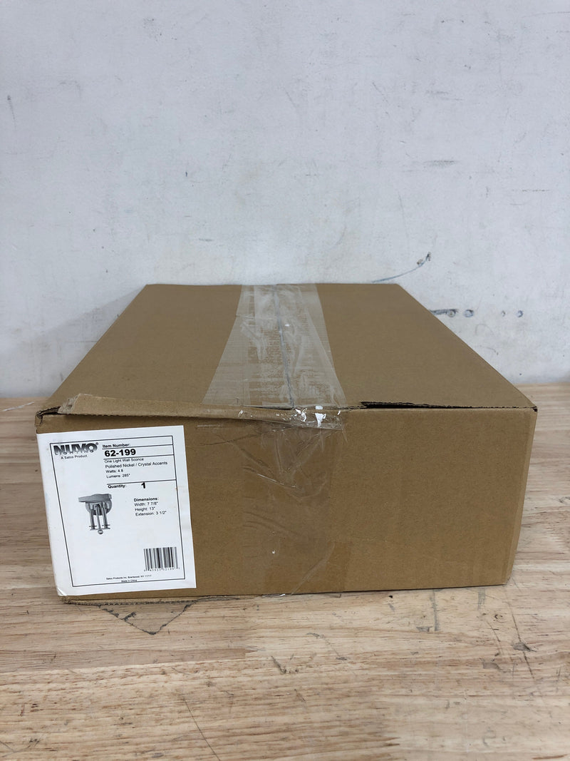 Nuvo Lighting 62/199 Harrow LED One Light Wall Sconce 4.8 Watt 285 Lumens Soft White 2700K KolourOne LED Technology Crystal Accents Polished Nickel Fixture