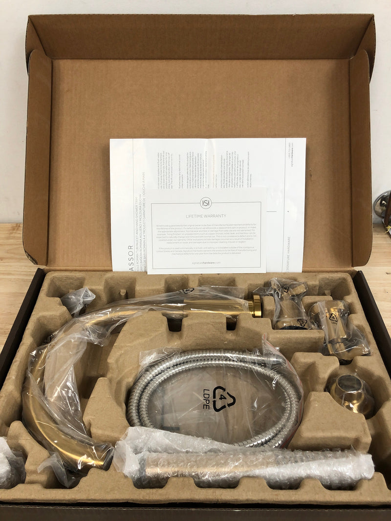 Signature Hardware SHVA4RTGBG Vassor Deck Mounted Roman Tub Filler with Built-In Diverter - Includes Hand Shower - Brushed Gold