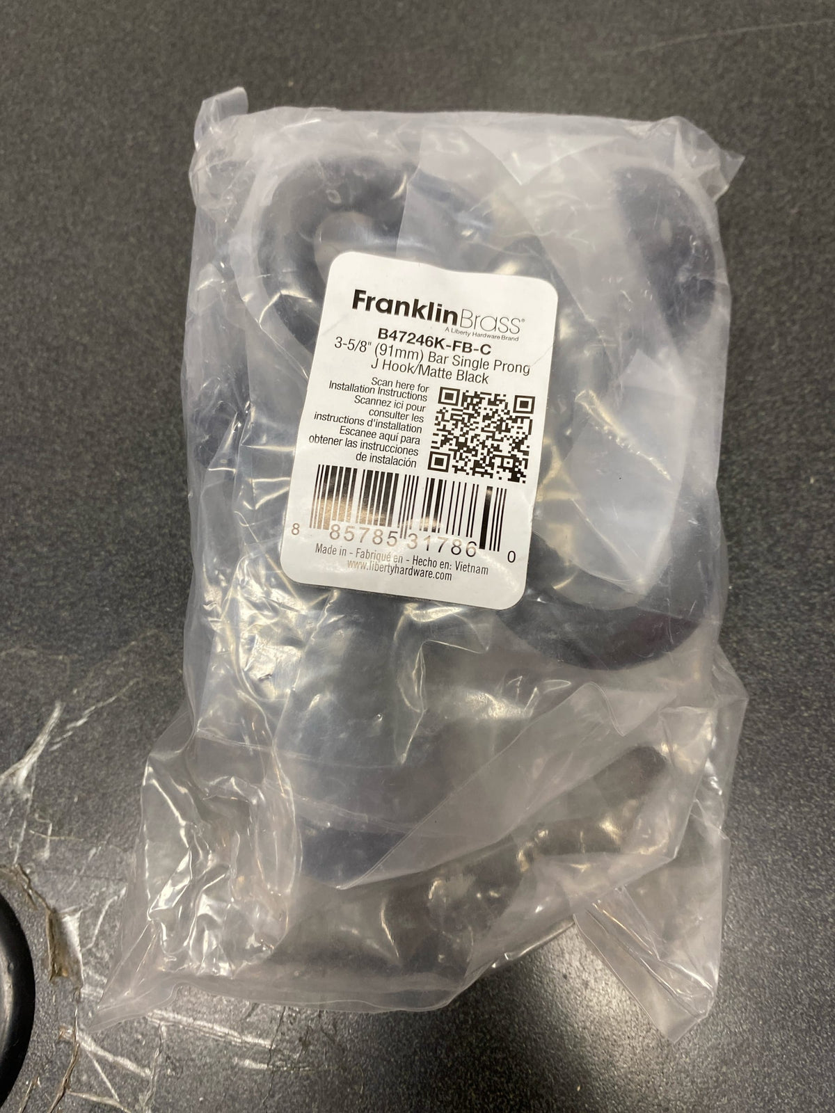 Franklin Brass B47246K-FB-C Bar 1-9/16 Inch Wide Coat and Hat Hook - Pack of 4 - Matte Black