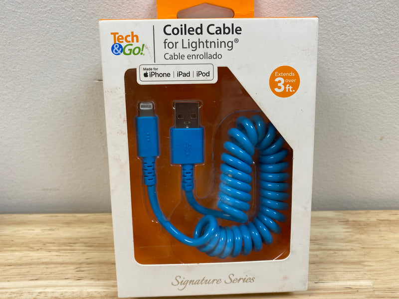 Tech and go 131 0359 TG3 3 ft. Coiled Cable for Lightning