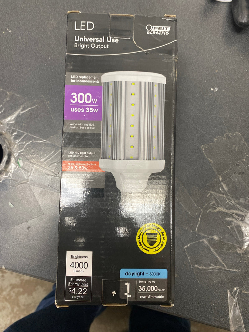 Feit electric C4000/5K/LEDG2/HDRP 300-Watt Equivalent Corn Cob E26 with E39 Mogul Adapter High Lumen HID Utility LED Light Bulb Daylight (5000K) (1-Bulb)