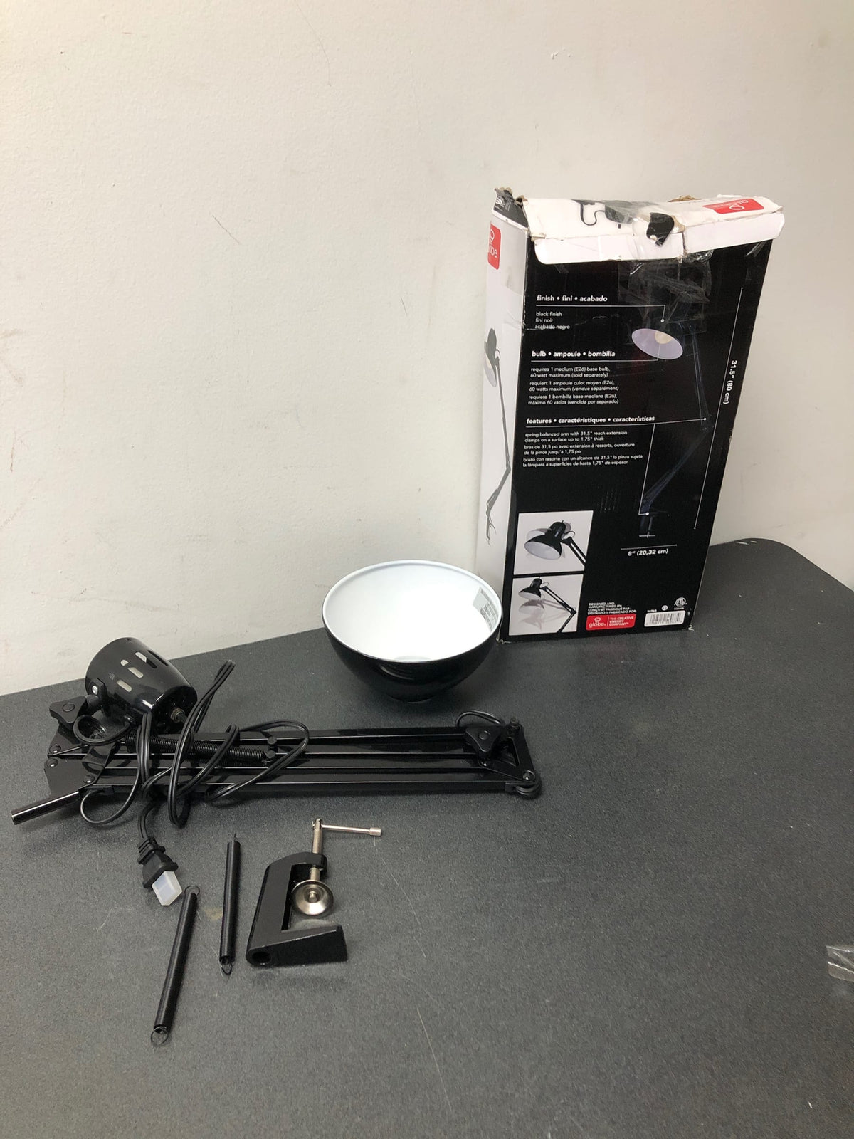 Globe Electric 56963 Single Light 32" Clamp On Swing Arm Desk Lamp - Black