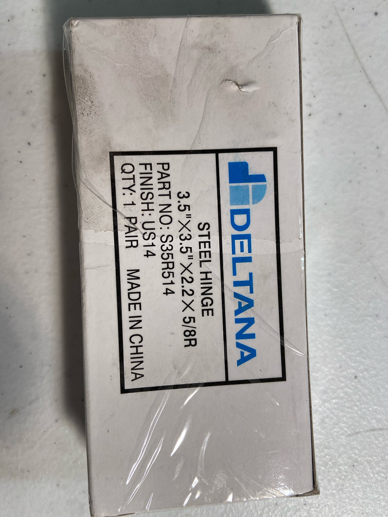 Deltana S35R514 3-1/2 x 3-1/2 Plain Bearing 5/8" Radius Corner Full Mortise Hinge - Pair - Bright Nickel