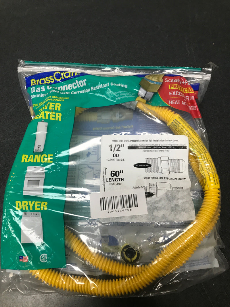 Brasscraft CSSD64TE-60 X5 1/2 in. MIP x 1/2 in. MIP x 60 in. Gas Connector (1/2 in. OD) w/Safety+Plus2 Thermal Excess Flow Valve (53,200 BTU)