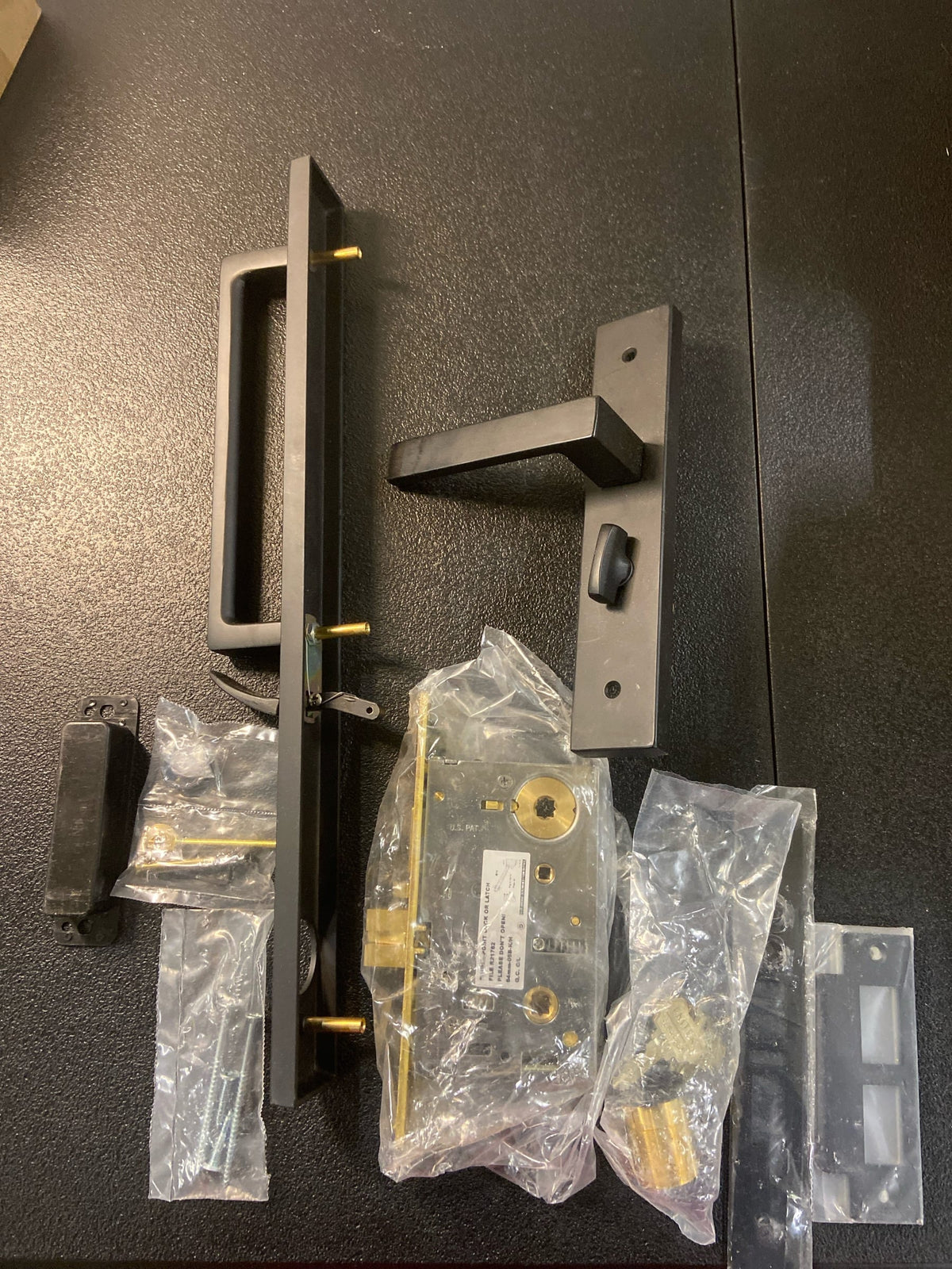 Emtek 3312US19LH Dumont Lever Adelaide Keyed Entry F13 Single Cylinder Mortise Full Plate Handleset - Flat Black
