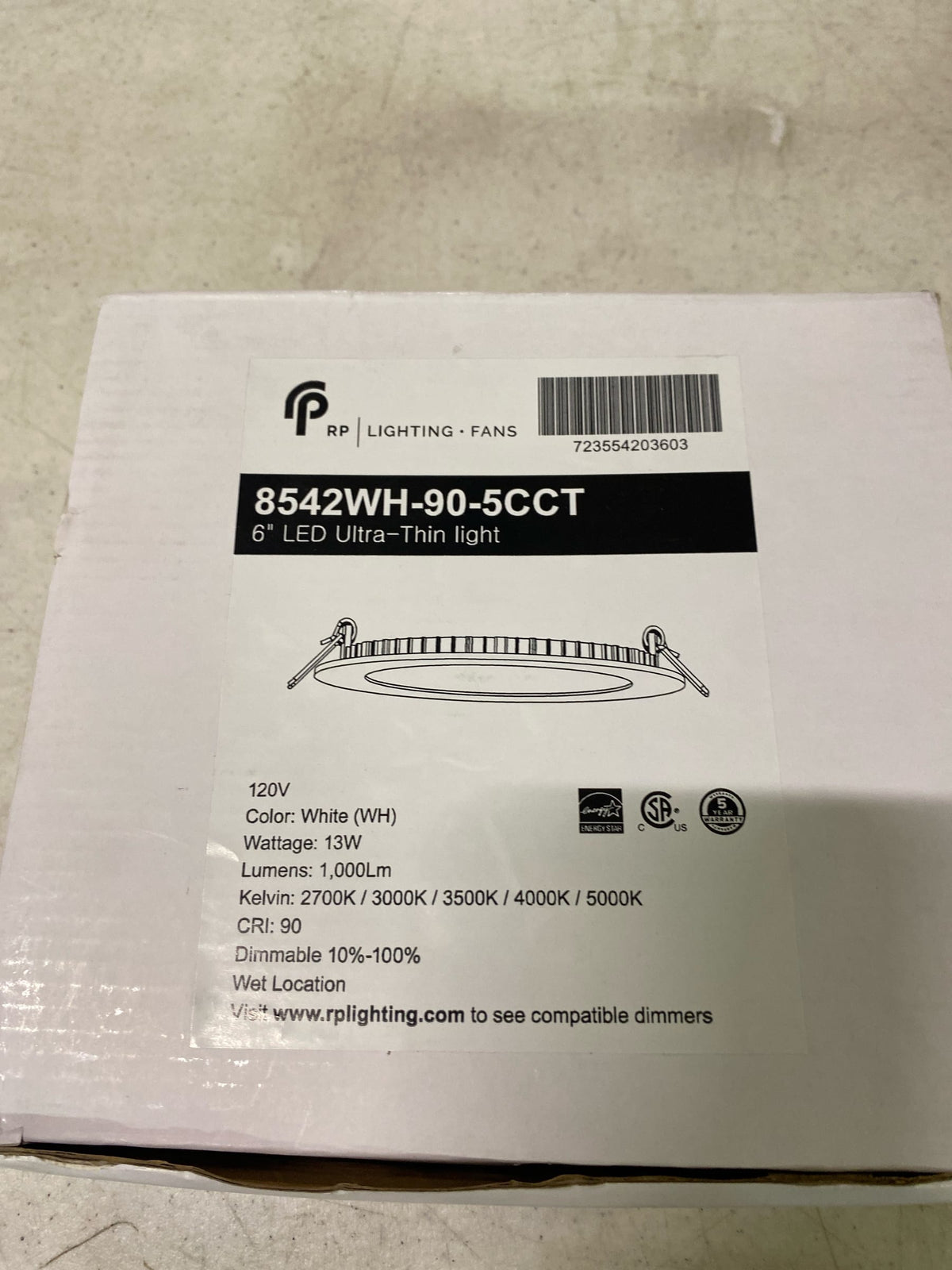 RP Lighting and Fans 8542WH-90-5CCT Persia 6" Wide LED Canless Recessed Fixture with Adjustable Color Temperature - White