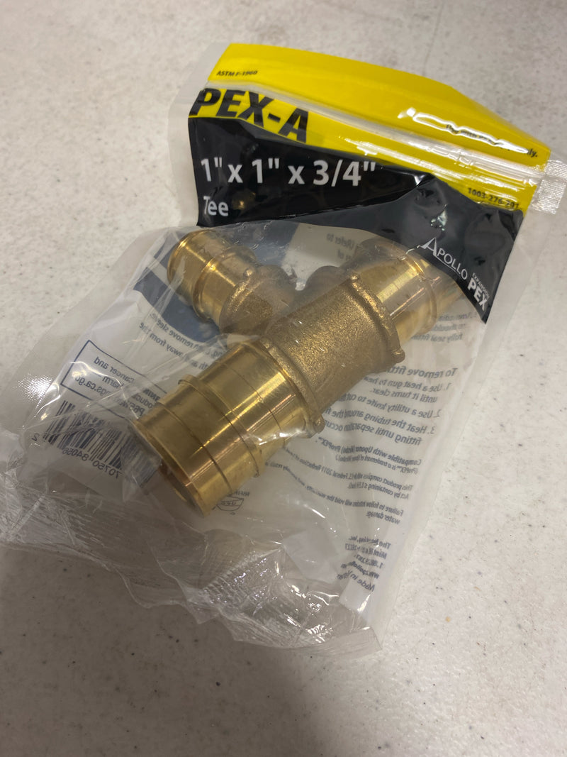 Apollo EPXT1134 1 in. x 1 in. x 3/4 in. Brass PEX-A Expansion Barb Reducing Tee