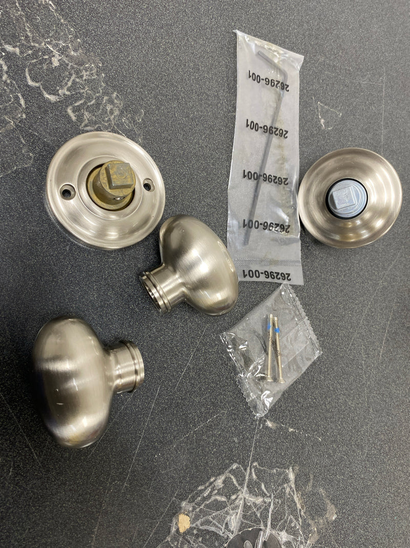 Baldwin FDELLTRR150 Ellipse Non-Turning Two-Sided Dummy Door Knob Set with Round Rose - Satin Nickel