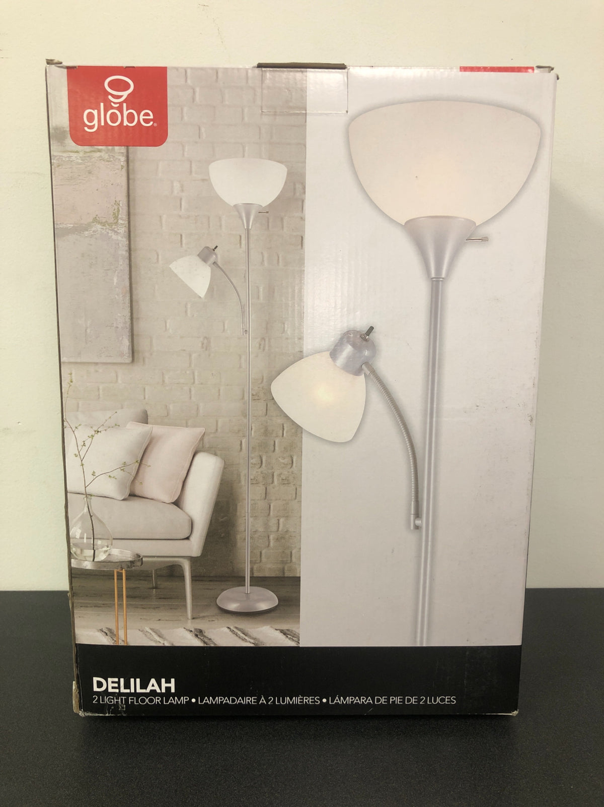Globe Electric Delilah 72 in. Silver Torchiere Floor Lamp with Adjustable Reading Light-67134