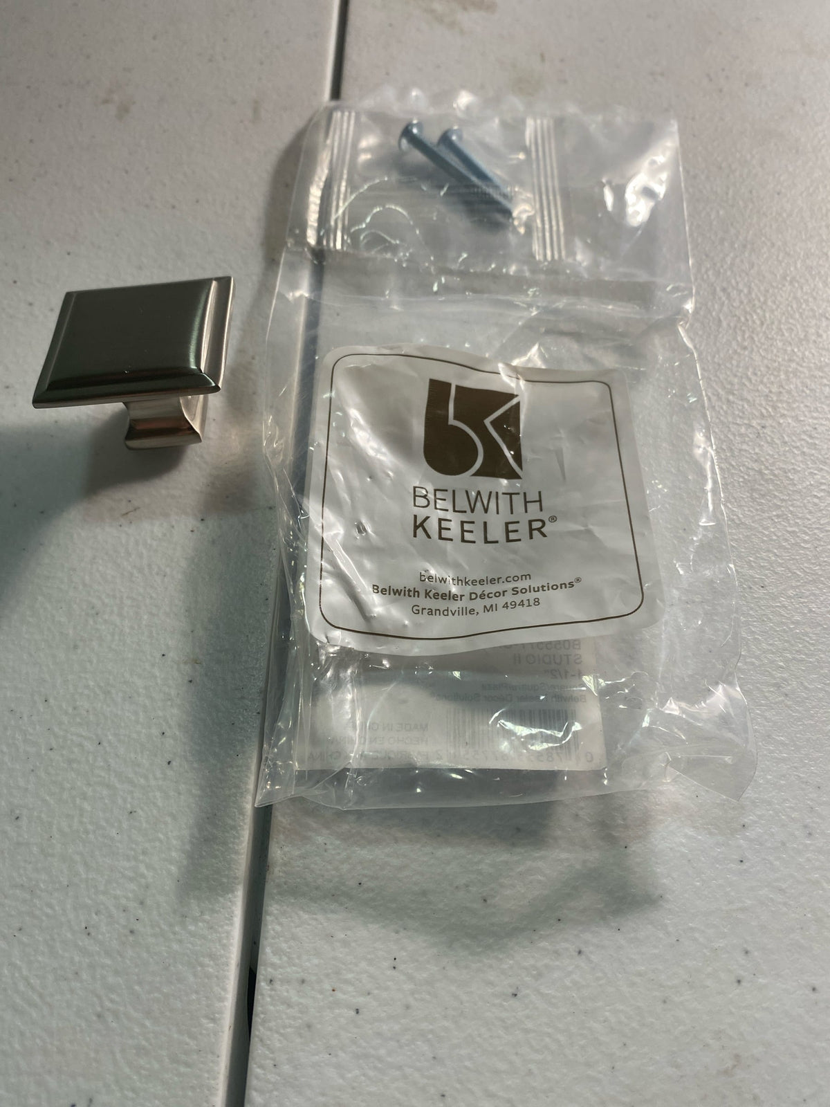 Belwith Keeler B055577-SN Studio II 1-1/2" Square Solid Brass Cabinet Knob / Drawer Knob - Satin Nickel