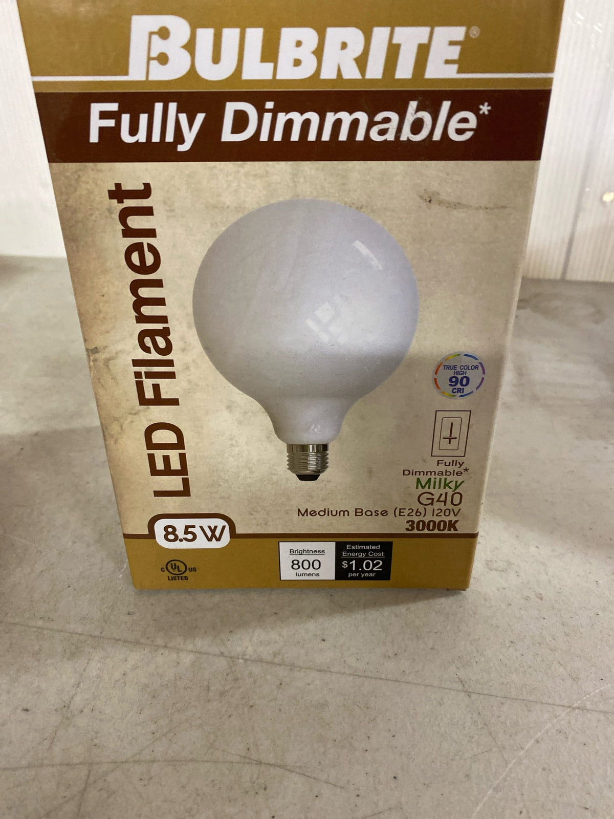 Bulbrite 776899 - LED8G40/30K/FIL/M/3 Globe Style Antique Filament LED Light Bulb