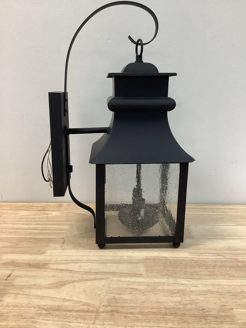 Home decorators collection 13654 Rainbrook 18 in. 2-Light Matte Black Outdoor Wall Light Fixture with Seeded Glass