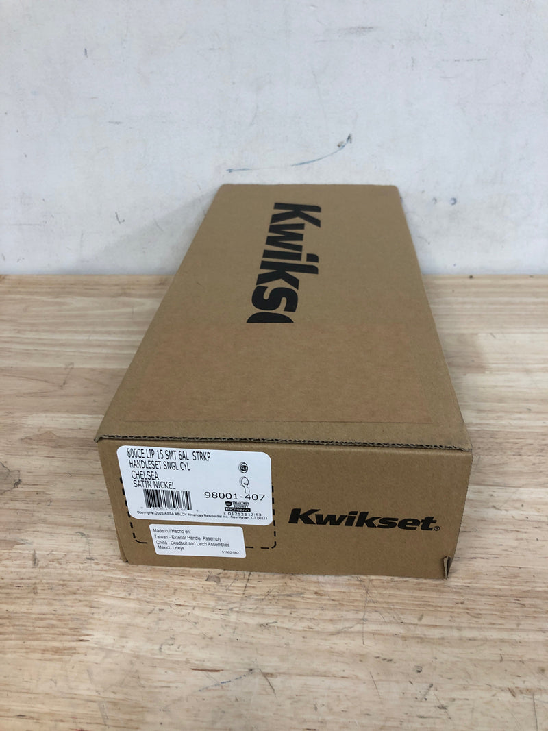 Kwikset 800CELIP-15S.STRKP Chelsea Sectional Single Cylinder Keyed Entry Exterior Pack Handleset with SmartKey - Satin Nickel