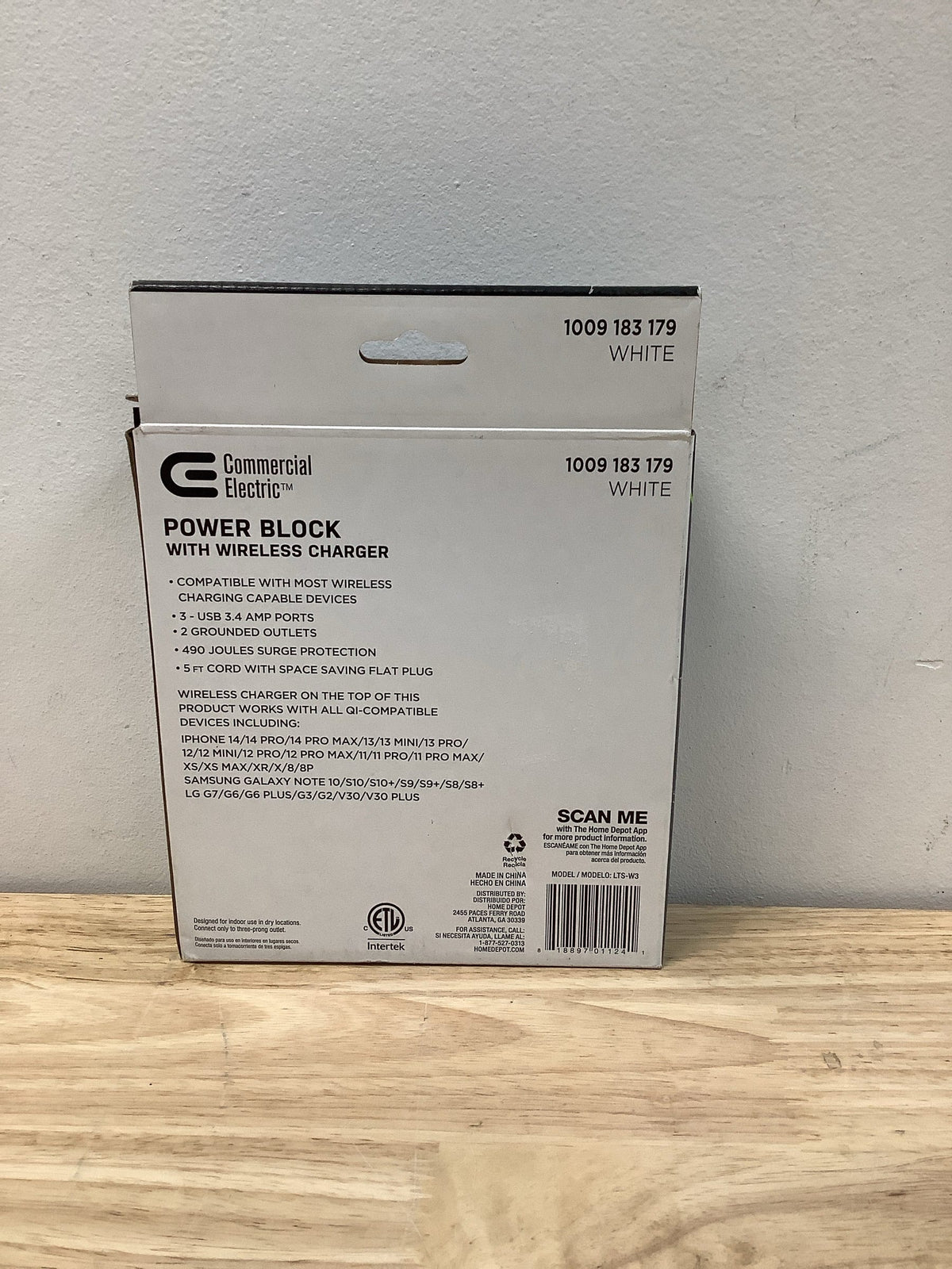 Commercial electric LTS-W3 2-Outlet 3 USB-A Surge Protector with Qi Charge