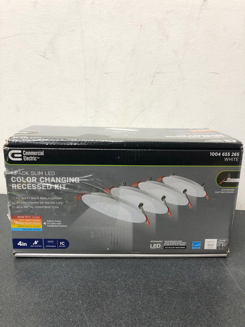 Commercial electric 91470 Ultra Slim 4 in. Adjustable CCT Canless New Construction & Remodel IC Rated Integrated LED Recessed Light Kit (4-Pack)