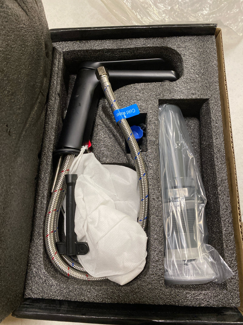 Anzzi L-AZ900MB-BN Single-Handle Single-Hole Bathroom Faucet with Pop-Up Drain in Matte Black and Brushed Nickel