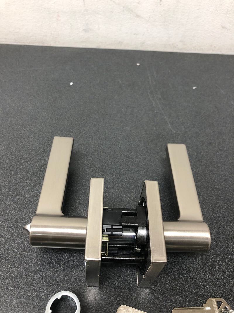 Kwikset 740HFLSQT-15SV1 Halifax Single Cylinder Keyed Entry Door Lever Set with Square Rose and SmartKey - Satin Nickel