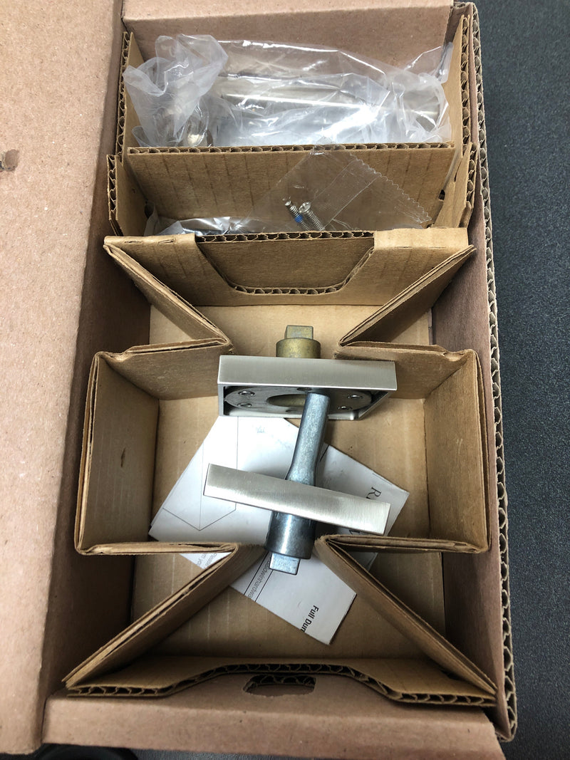 Baldwin FDSQUCSR150 Square Non-Turning Two-Sided Through-Door Dummy Door Lever Set with Square Rosette from the Reserve Collection - Satin Nickel
