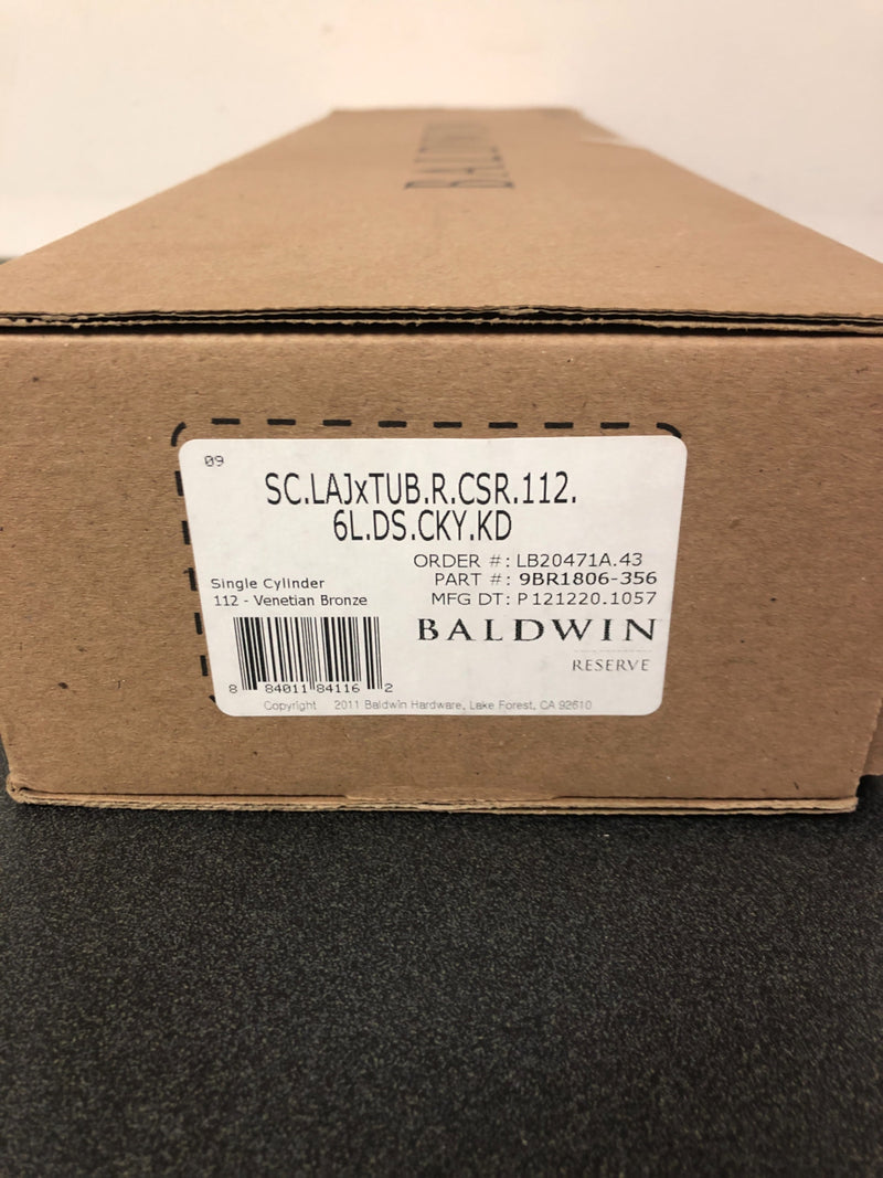 Baldwin La Jolla Right Handed Standard C Keyway Single Cylinder Keyed Entry Handleset with Tube Lever and Contemporary Square Interior Trim from the Reserve Collection