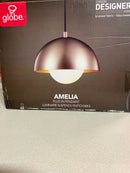 Globe Electric 1-Light Plug-in Pendant Light, Matte Brass Finish, Frosted Glass Shade, 15-Ft Braided Cord, Retro Modern Lighting, 65696