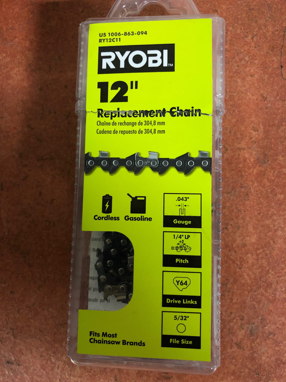 12" .043 GAUGE REPLACEMENT CHAINSAW CHAIN, 64 LINKS