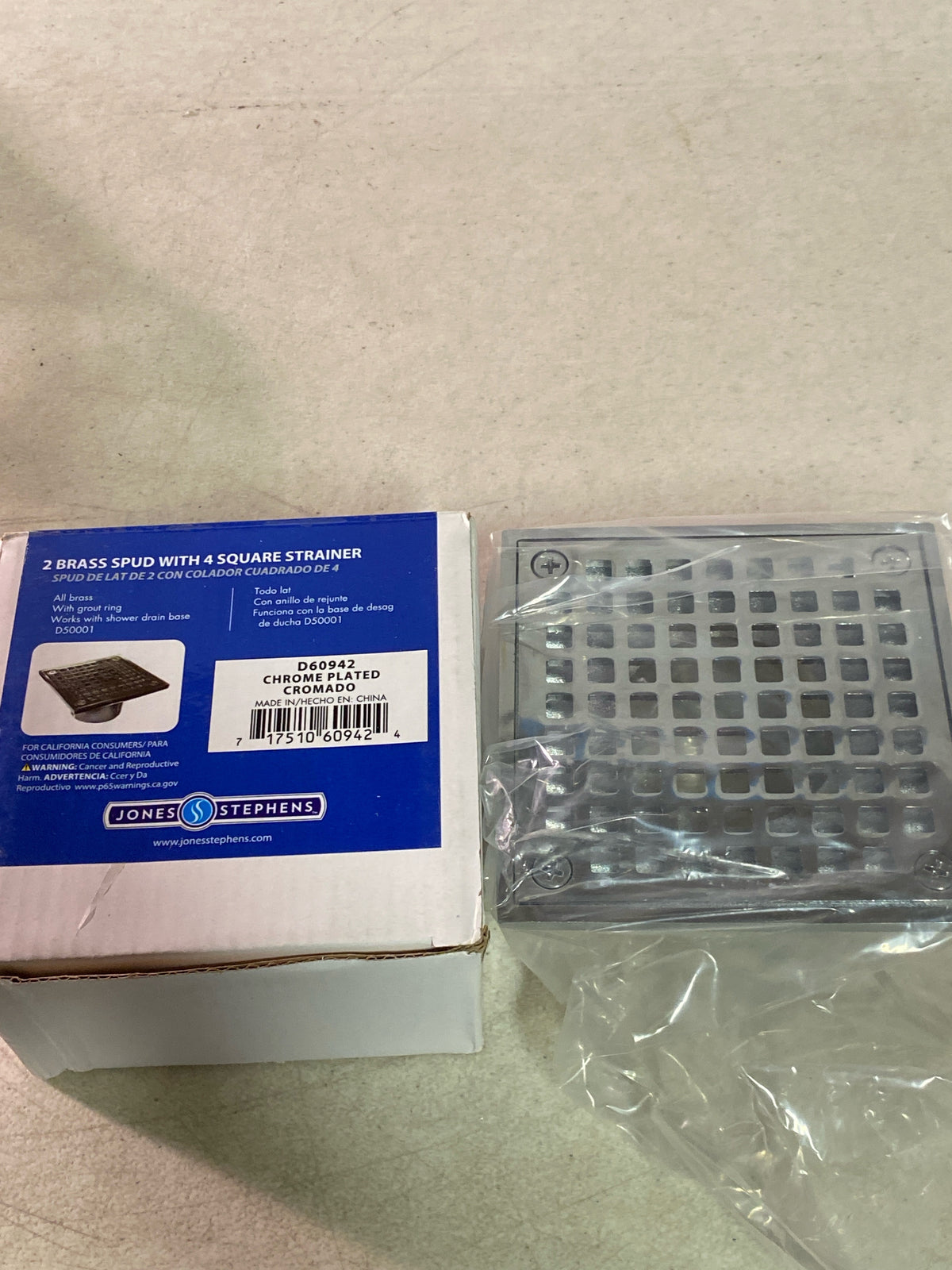 Jones Stephens D60942 4 CP Square Strainer and Spud - Chrome Plated