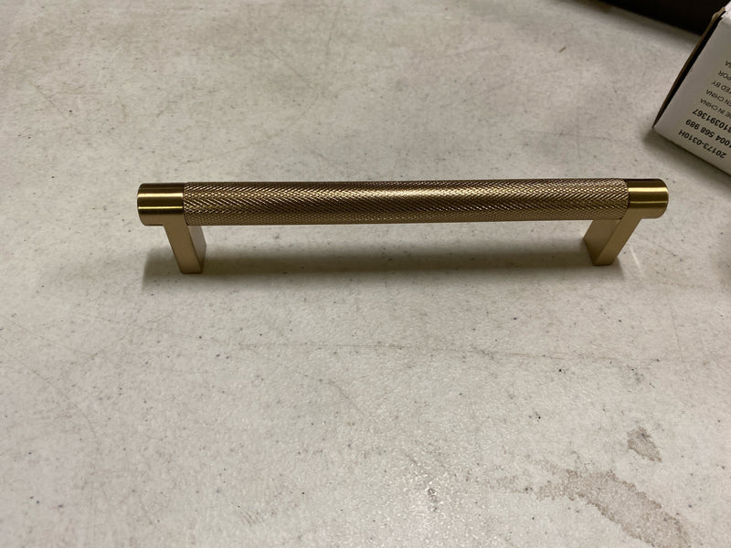 Emtek 84055.RECUS4.KNUS4 Knurled 6 Inch Center to Center Bar Cabinet Pull with Rectangular Stem from the SELECT Collection - Satin Brass / Satin Brass Stem