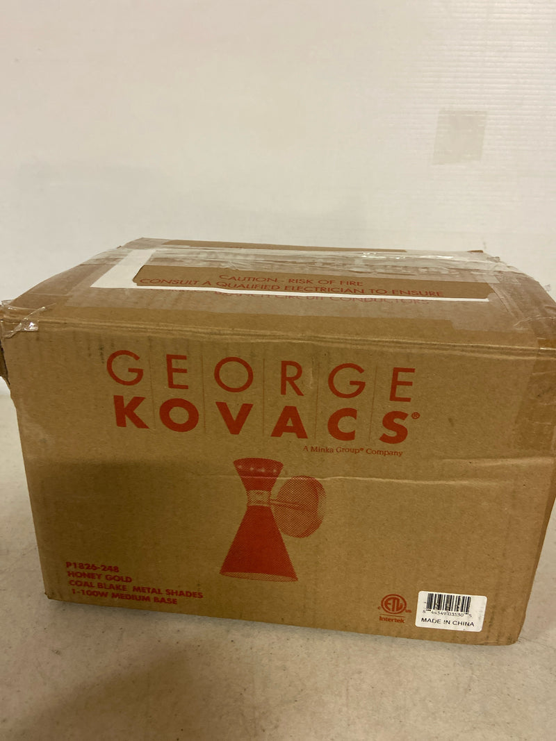 Kovacs P1826-248 Conic 1 Light 9" Tall Downlight Wall Sconce with Steel Shade - Coal / Honey Gold