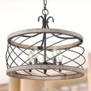 FC4071-H Oaks Aura Bryant Rustic 5-Light Weathered Wood Farmhouse Drum Chandelier, Adjustable Height Caged Chandelier for Dining Room