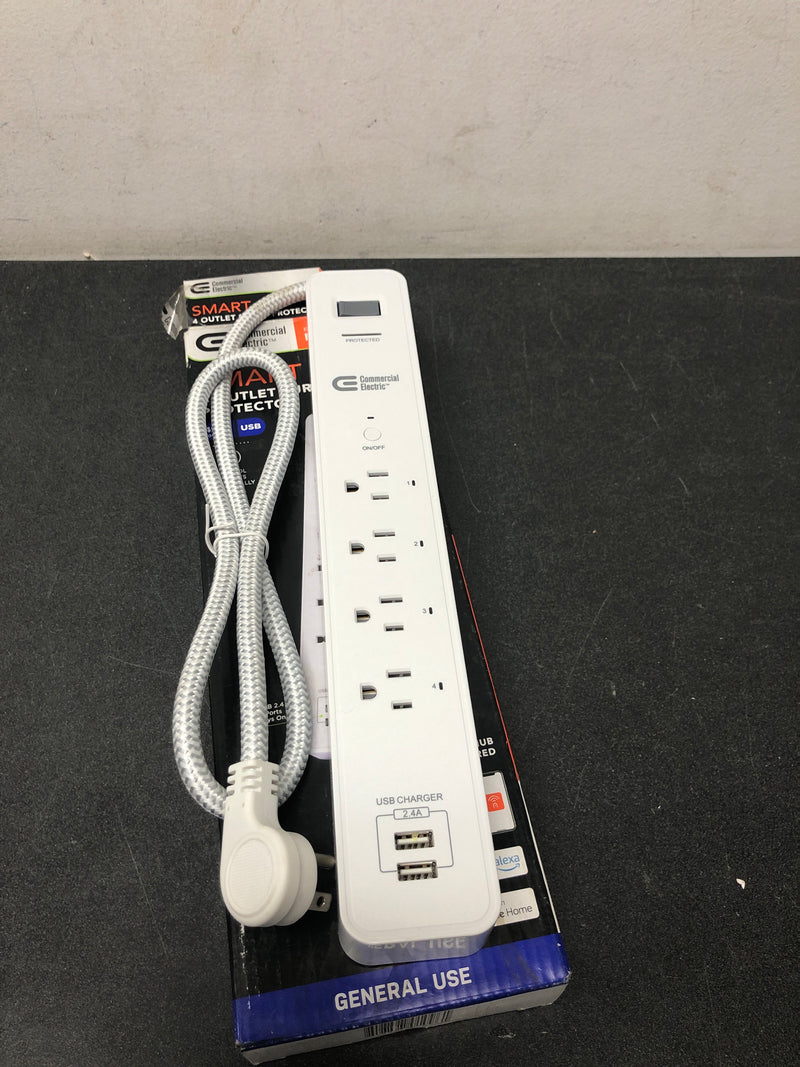 Commercial electric LTS-4G-W-1 3 ft. 4-Outlet White Surge Protector Smart with USB Powered by Hubspace