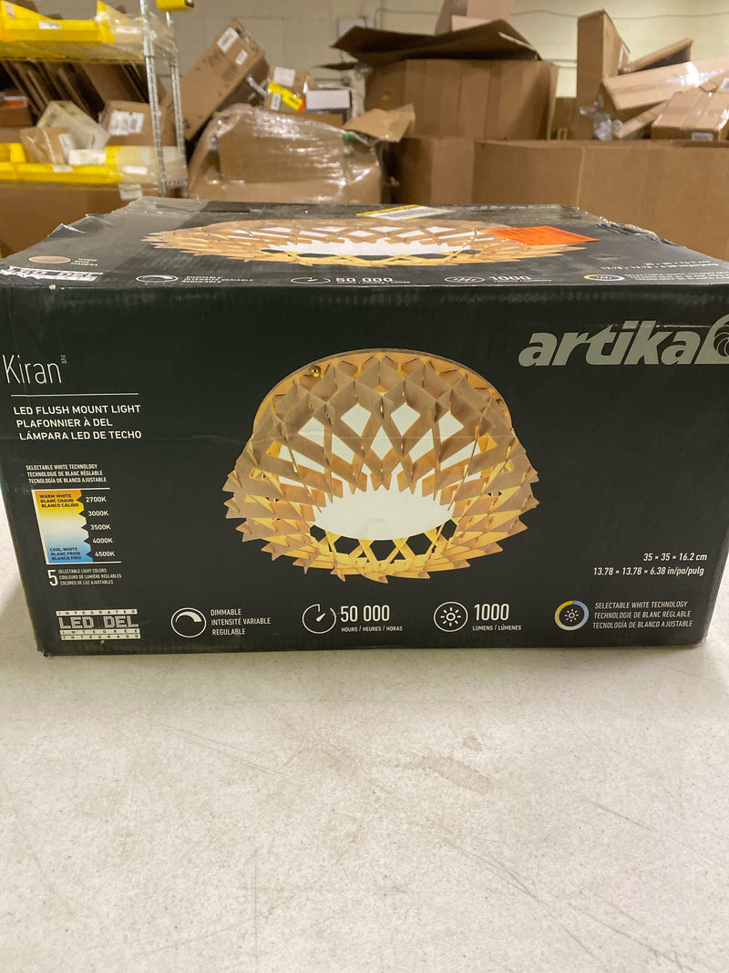 Artika FM-KR5C-HD2WD Kiran 13 in. 1 Light Wood Painted 5CCT Integrated Selectable LED Flush Mount Ceiling Light