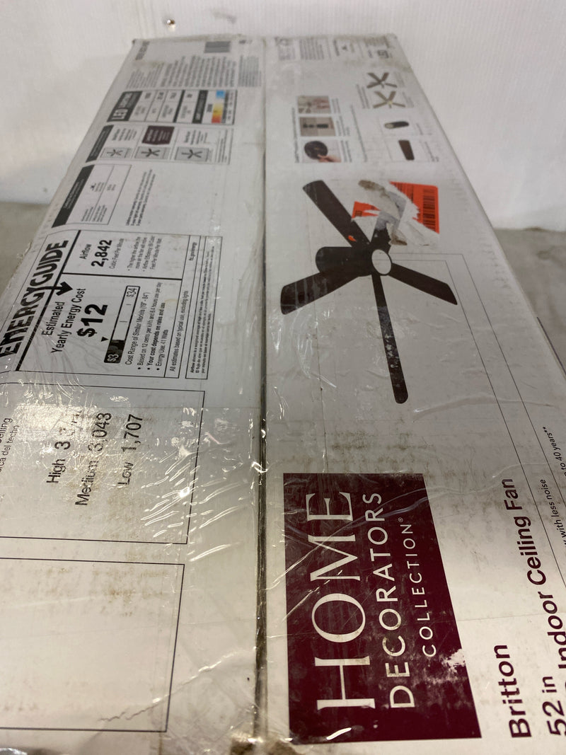 Home decorators collection SW19110 MBK Britton 52 in. Integrated LED Indoor Matte Black Ceiling Fan with Light Kit and Remote Control