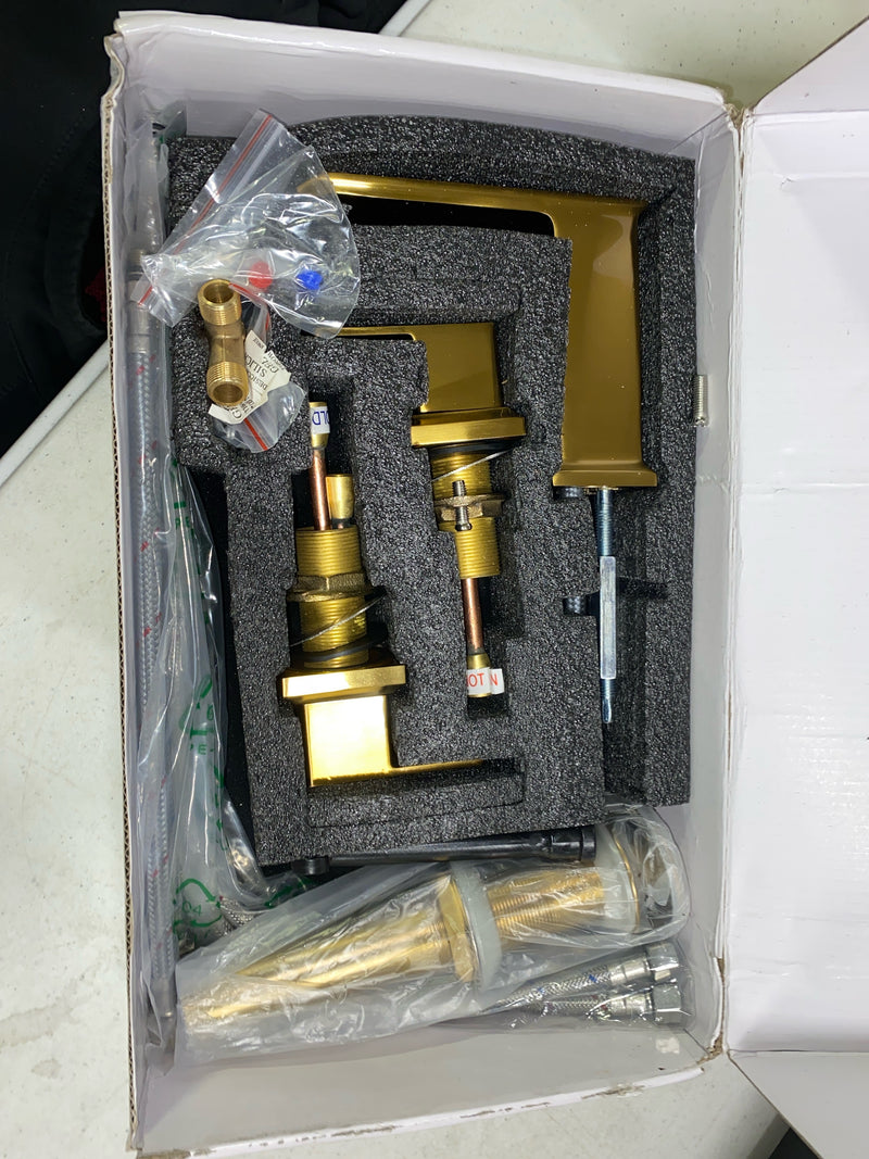 Bwe A-916445-TG-4 8 in. Widespread Double Handle Bathroom Faucet with Pop-up drain in Brushed Gold