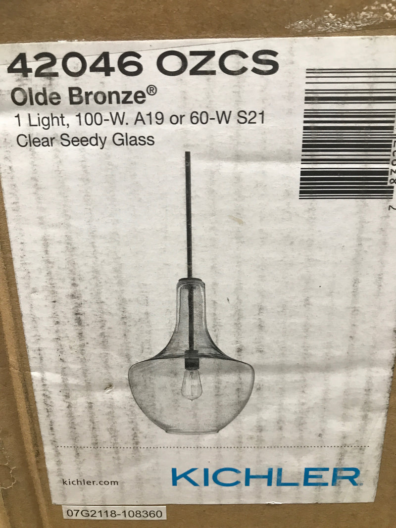 Kichler 42046OZCS Everly Single Light 14" Wide Pendant with Seedy Glass Shade - Olde Bronze