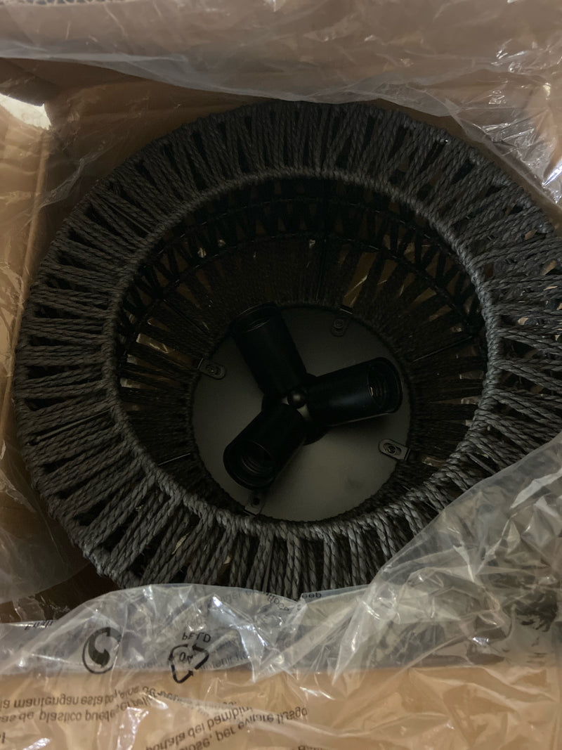 Briignite HR-CL06501BA-11 11.8 in.3-Light Black Flush Mount Ceiling Light with Hand-Woven Cage Shade for Hallway Bedroom