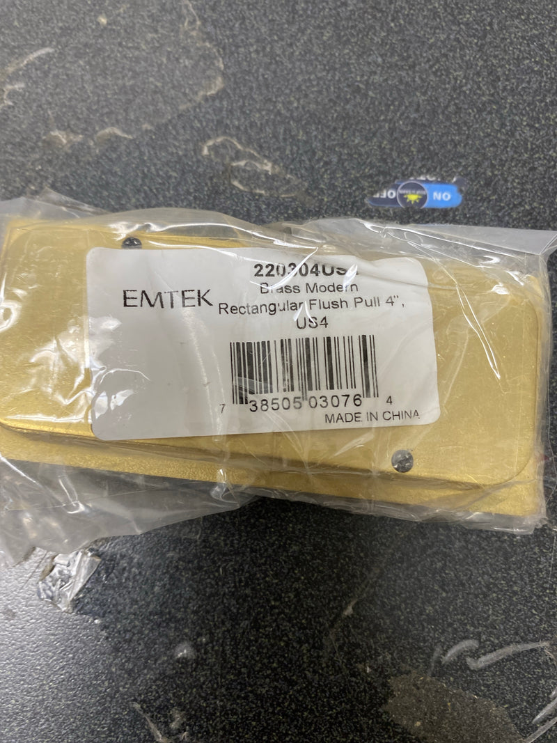 Emtek 220304US4 Modern Rectangular 4 Inch Tall Rectangular Flush Door Pull - Satin Brass