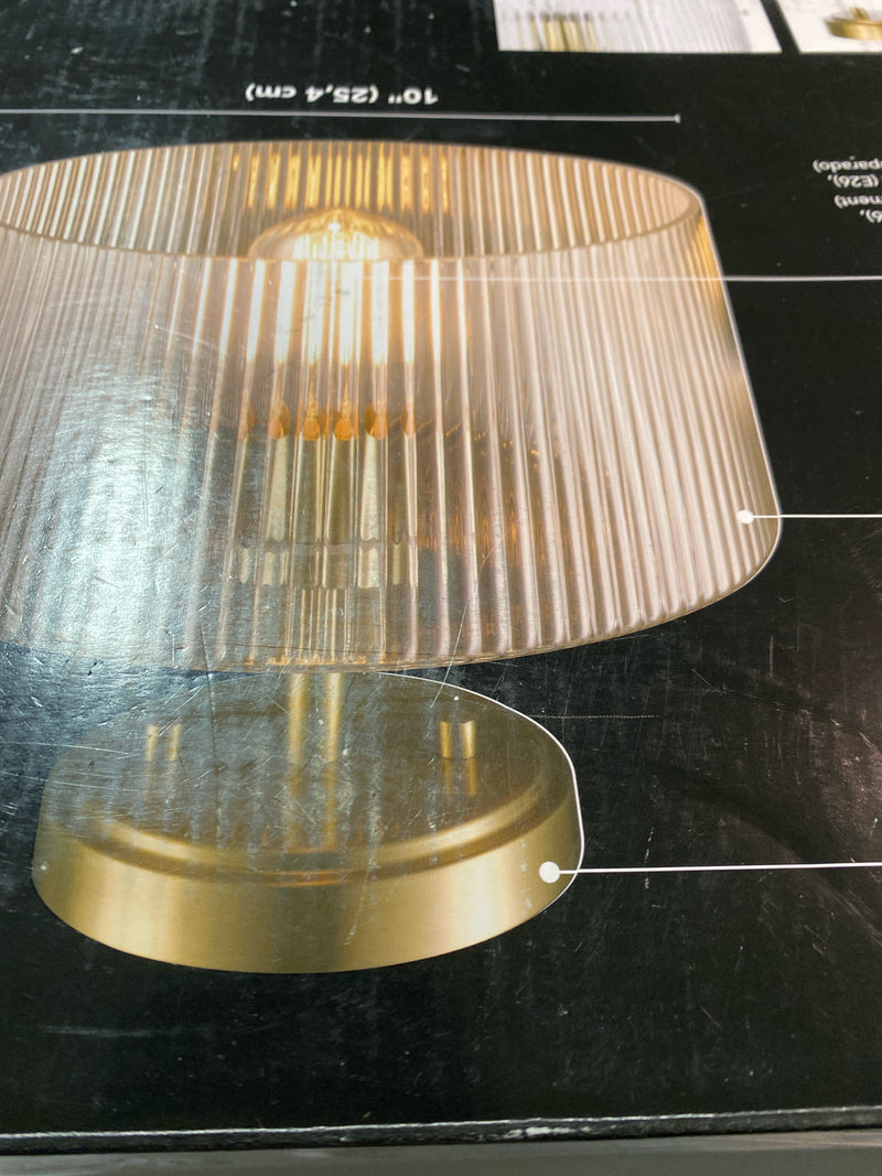 Globe electric 91009684 Suzie 1-Light 10 in. Matte Brass Semi-Flush Mount Ceiling Light with Clear Ribbed Glass Shade