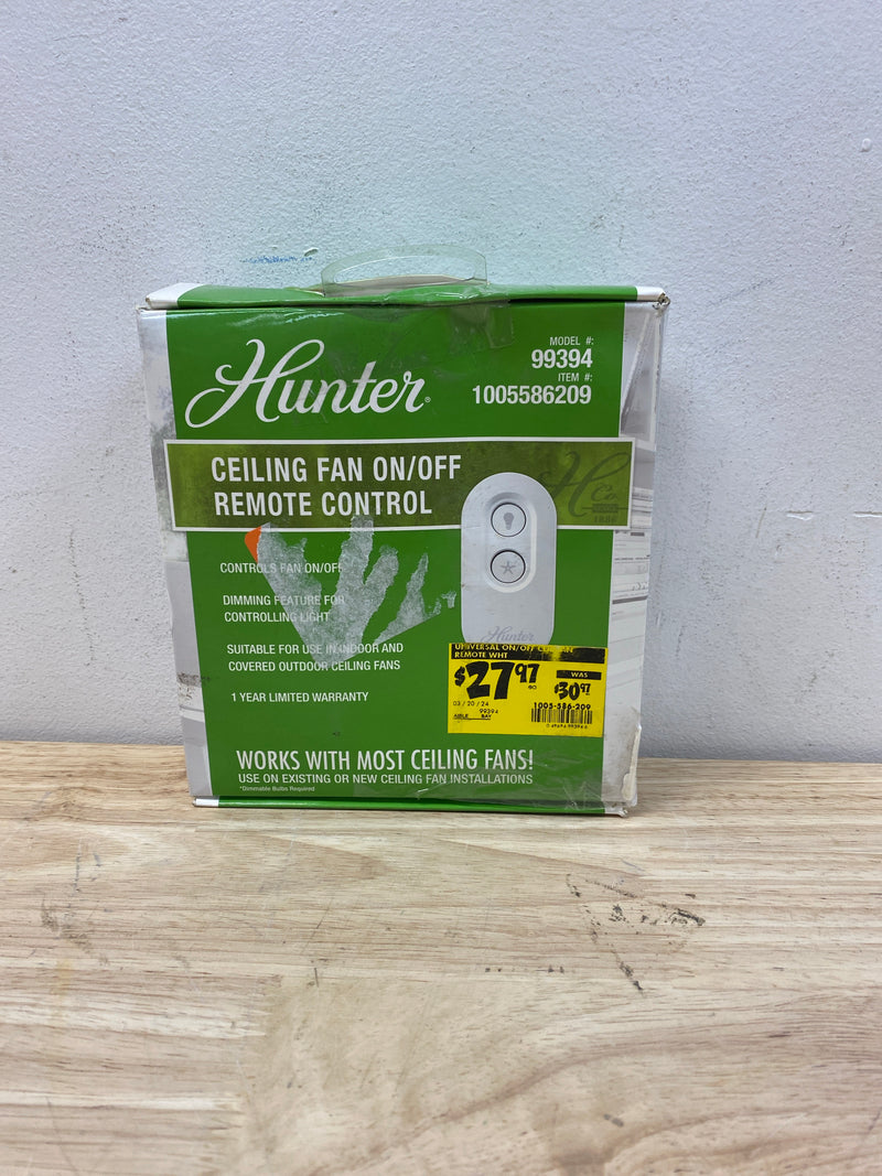 Hunter 99394 Universal On/Off Damp Rated Ceiling Fan Remote Control White